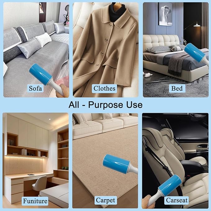 Reusable Washable Lint Roller 4 Pack, Sticky Gel Lint Rollers, Cat Dog Pet Hair Lint Remver Cleaner for Clothes, Carpet, Travel, 2 Large Roller with Dust Cover and 2 Mini Portable Small Lint Brush