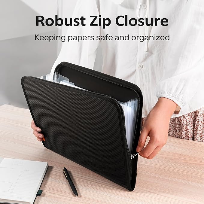 Sooez 7 Pockets Accordion File Organizer, Zipper Expanding File Folder A4 | Reinforced Plastic Accordion Folder Organizer, A4 Letter Size, Portable Folders for Documents, School Office Supplies, Pink