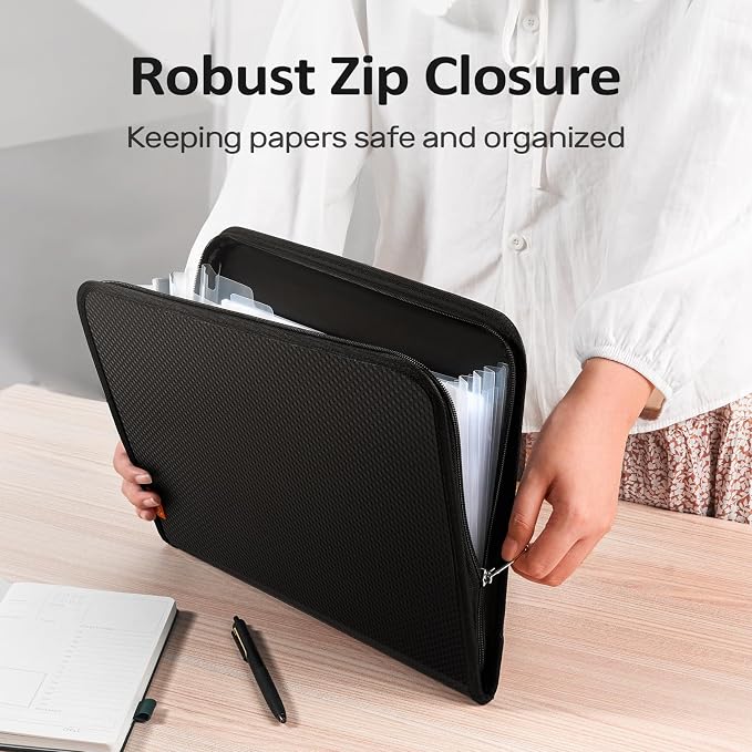 Sooez 7 Pockets Accordion File Organizer, Zipper Expanding File Folder A4 | Reinforced Plastic Accordion Folder Organizer, A4 Letter Size, Portable Folders for Documents, School Office Supplies, Grey