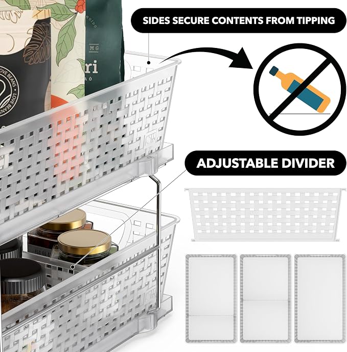 Simple Houseware 2 Tier Pull-Out Sliding Drawer Under Sink Storage, Clear | Great for Kitchen Bathroom Tray Shelf Organizer