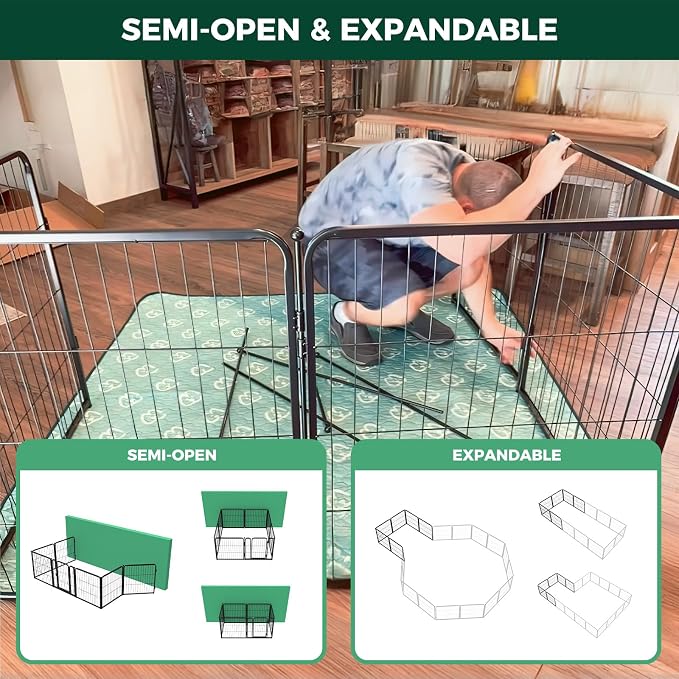 FXW Homeplus Indoor Dog Playpen, 24" H, 8 Panels, for Puppies & Small Dogs | Stress-free play, Heavy-duty, Semi-open design, Easy setup, Threshold-free gate, Expandable, Patented