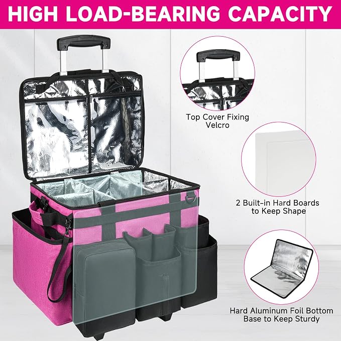 Cleaning Cadddy Bag with Rolling Cart, Large Cleaning Bag with Wheels | Cleaning Supplies Organizer with Detachable Trolley for Housekeepers, Housekeeping Cleaning Cart with Shoulder Strap & Handle