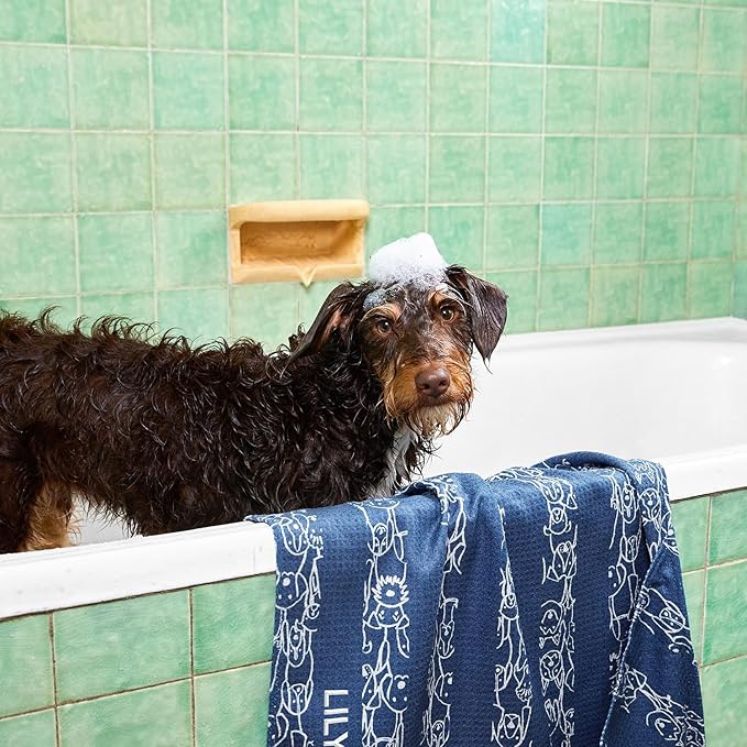 Dock & Bay Pet Towel - Super Absorbent & Quick Drying Dog Towels with Bag - 100% Recycled - Puppy Party, Medium (90x50cm, 35x19)