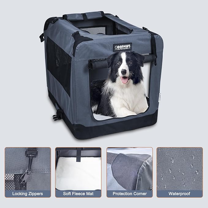 Jespet 3 Door Soft Dog Crates Kennel for Pets, Folding Travel Pet Carrier | 3 Mesh Doors 36'' Dog House, Locking Zipper, Easy to Install, Steel Frame, Removable Crate Pad, For Indoor & Outdoor Use