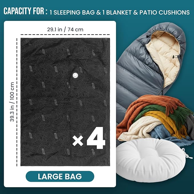 TAILI 4 Pack Outdoor Vacuum Storage Bags,Travel Compression Bags 39x29 inch | Tear-Proof Vacuum Seal for Camping, Cushion, Clothing, Waterproof, Wearproof, Punctureproof