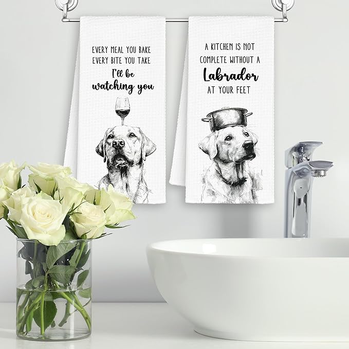 Funny Dog Labrador Kitchen Towels Set of 2, Every Meal You Bake Hand Towels Decor for Bathroom, Cute Dish Towel Gifts for Dog Lovers Christmas, Rustic Tea Bar Towel for Dining Room 16x24in