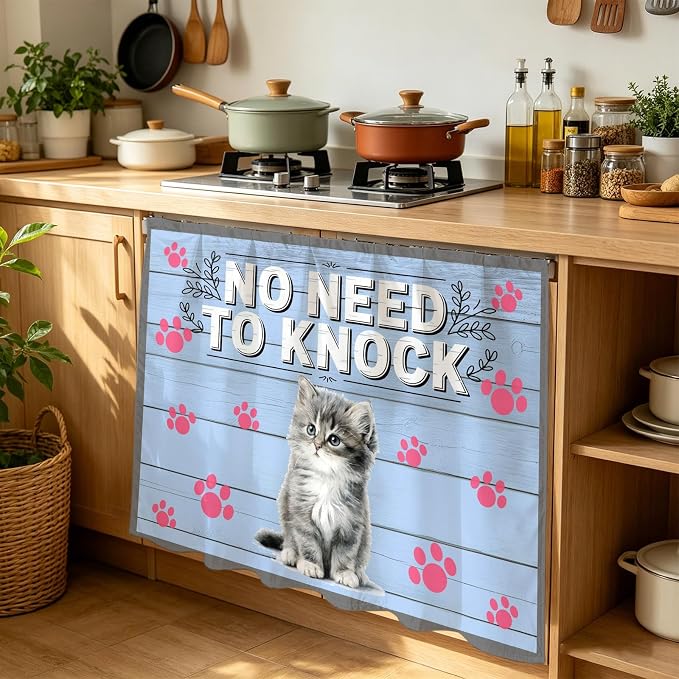 NO Need to Knock Cabinet Dishwasher Hidden Curtains, Privacy Closet Door Curtain, Cat Pet Paw Prints Pet Lover Farmhouse Adhesive Dust Proof Under Sink Skirt for Bathroom Kitchen 35"x35"