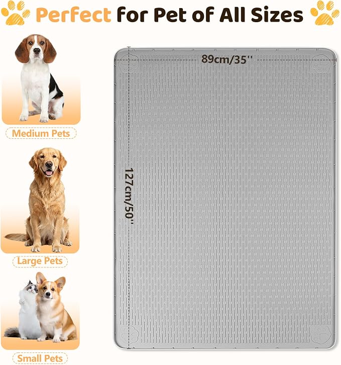 Silicone Dog Bed Mat 50"x 35" Crate Mat for Dog Cages, Dark Grey | Extra Large Kennel Mat with Raised Edge, Washable, Leakproof, Waterproof Dog Mat for Crate, Dog Floor Mat to Protect Floors