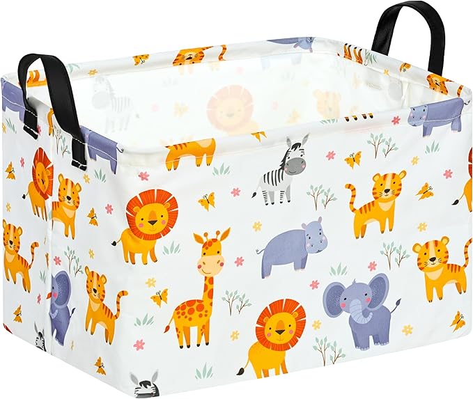 Baby Storage Basket Nursery Box Laundry Hamper Organization Bins for Toys and Clothes with Handles (Animals)