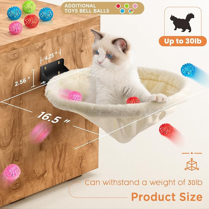 Cat Hammock Wall Mounted, Foldable & Stable Cat Beds- Breathable Cats Wall Shelves for Sleeping, Playing, Climbing, and Lounging - Maximum Hold Up to 30lb（Gray+Cream,Faux Rabbit Fur） | Foldable & Stable Cat Beds- Breathable Cats Wall Shelves for Sleepi...