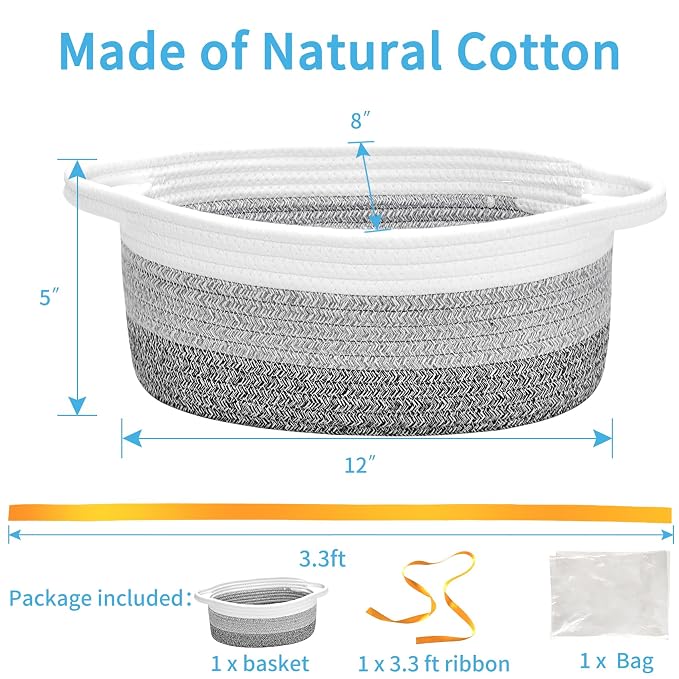 ABenkle Small Woven Easter Basket with Handle, 12x8x5 inches, Durable Storage Basket, Gift Wrap Ready with Ribbon