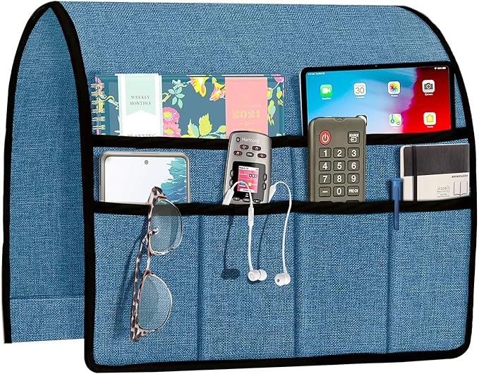 Joywell Chair Caddy Organizer Remote Control Holder for Couch Recliner Armrest Organizer Non Slip Sofa Arm Chair Caddie with 6 Pocket Storage for Magazine, Tablet, Phone, iPad, Classic Blue