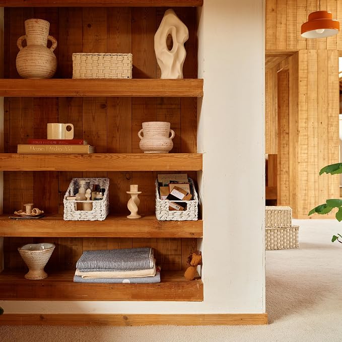GRANNY SAYS Wicker Baskets for Organizing, Wicker Baskets for Storage | Wicker Storage Baskets for Pantry, Open Front Basket for Shelves, Kitchen Storage Baskets, Decorative Basket for Home Decor
