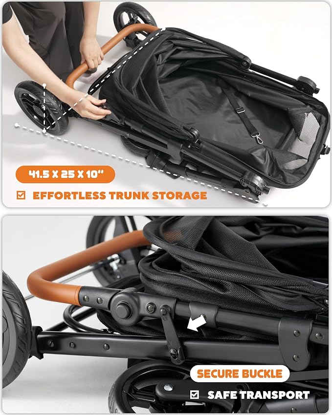 Zoosky Medium Dog Stroller for Large Dogs, Pet Stroller, Up to 66lbs | All-Terrain 360° Swivel Wheels & Adjustable Handle & 180° Dual-Open Canopy, Sun Shades, Storage Organizer, Waterproof Oxford