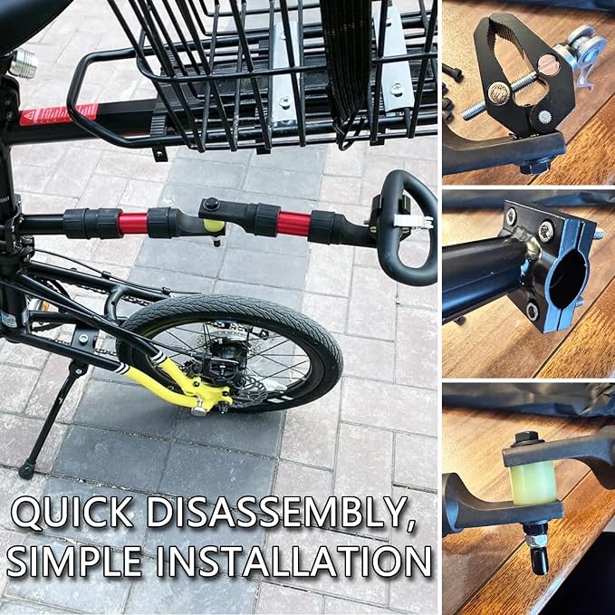 Bike Trailer Hitch for Wagon Camping Rolling Cart Collapsible Wagon with 360° Swivel Joint & Shock Absorber, Quick-Release Clamps for Folding Wagons, Pet Carts & Garden Trailers