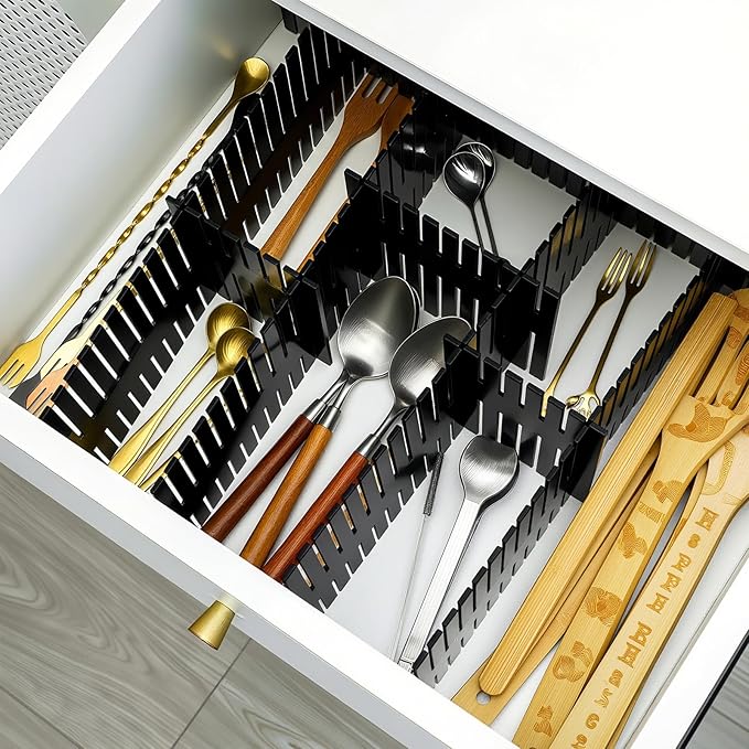 15 Pcs 5.12 Tall Drawer Divider Adjustable Drawer Organizer,Black | DIY Ultra Deep Storage Organizer Separator with Fixed Buckle for Underwear Socks Dormitory Office Kitchen Bedroom