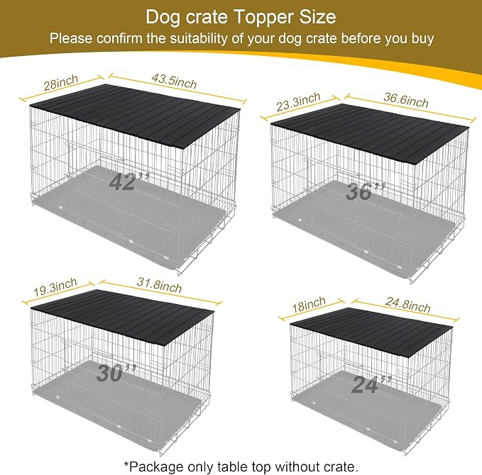 Dog Crate Topper Metal with Magnets for 36 Inch Crate - Aluminum Foldable Dog Kennel Topper Decorative Storage Pet Crate Table Black (Only Topper)