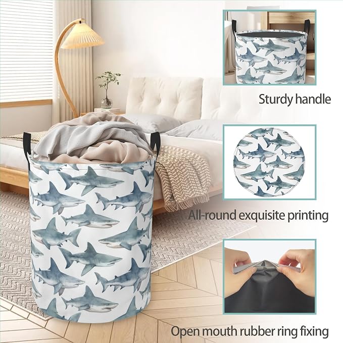 Laundry Hamper Foldable Oxford Cloth Shark Laundry Basket With Handle Portable Clothes Storage Organizer Basket Storage Bag For Laundry Room/Bedroom/Bathroom