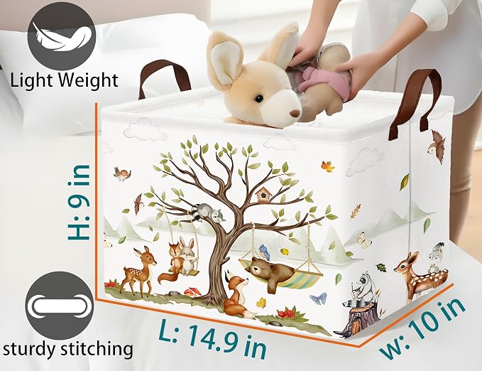Large Woodland Baby Toy Basket Collapsible Kids Storage Bin Cute Shower Gift Box Forest Nursery Decor (Animals)