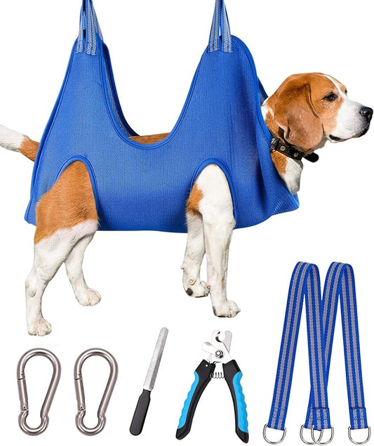 Kkiimatt Pet Dog Grooming Hammock Harness, Dog Nail Hammock, Hanging Harness Nail Trimming,Grooming Sling Holder Helper for Clipping/Cutting,Hanger Restraint Bag with Nail Trimmer.