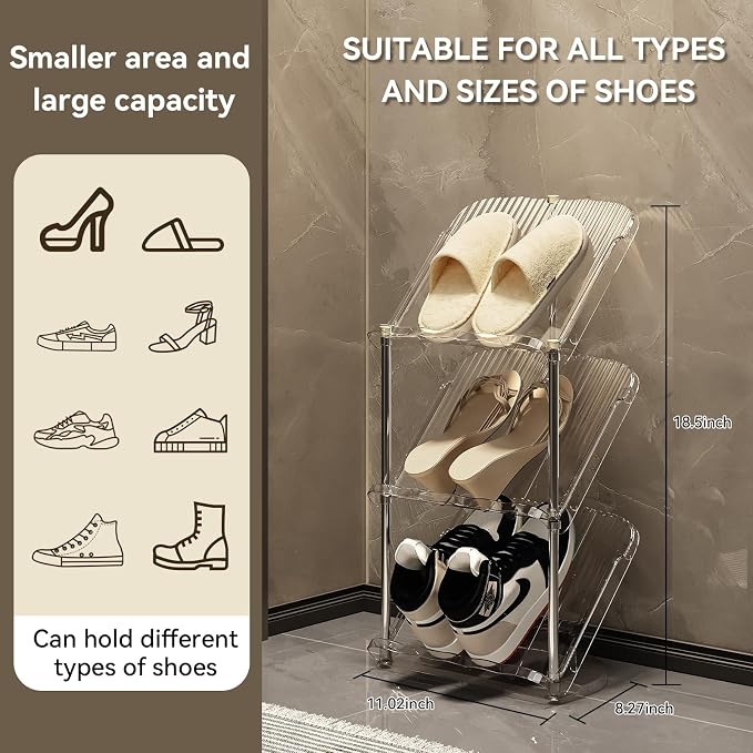 YYW Transparently Narrow Shoe Rack, Vertical Shoe Rack for Entryway Corner | Small Shoe Storage Organizer, Save Space Slim Shoe Shelf for Front Door Entrance, Easy To Assemble, PET Material