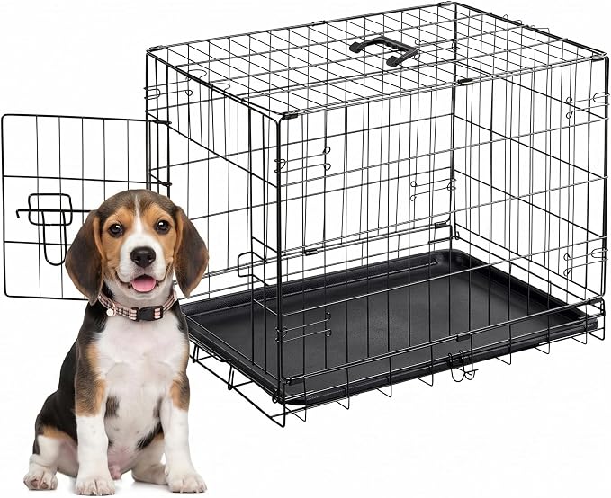 30 Inch Single Door Dog Crate, Sturdy Metal Wire Cage with Leak-Proof Tray | Heavy-Duty Rust Resistant Wire Dog Kennel with Removable Tray, Sturdy Frame Protects Pets & Home Furniture Safely