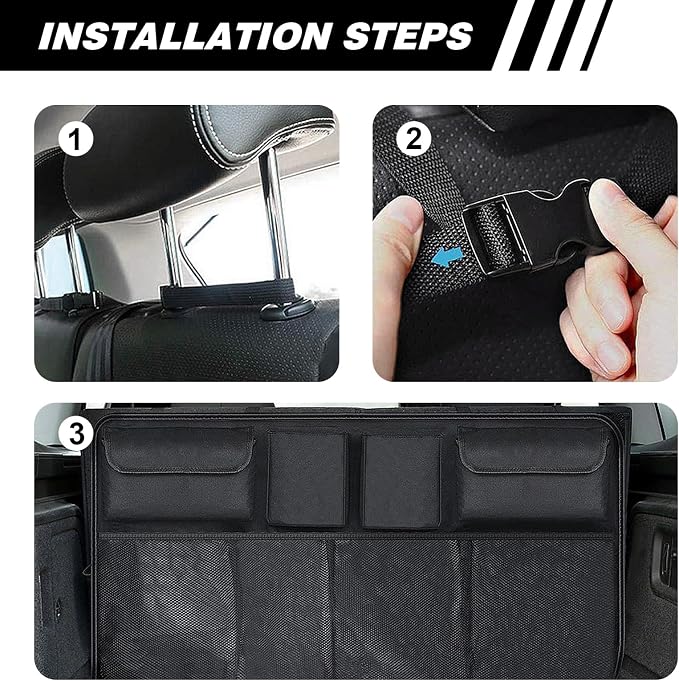 Car Trunk Organizer, Trunk Hanging Large Storage with Adjustable Straps, Waterproof Collapsible Cargo Storage Bag with 4 Pockets & 4 Mesh Pouches, Car Interior Accessories for SUV, Truck