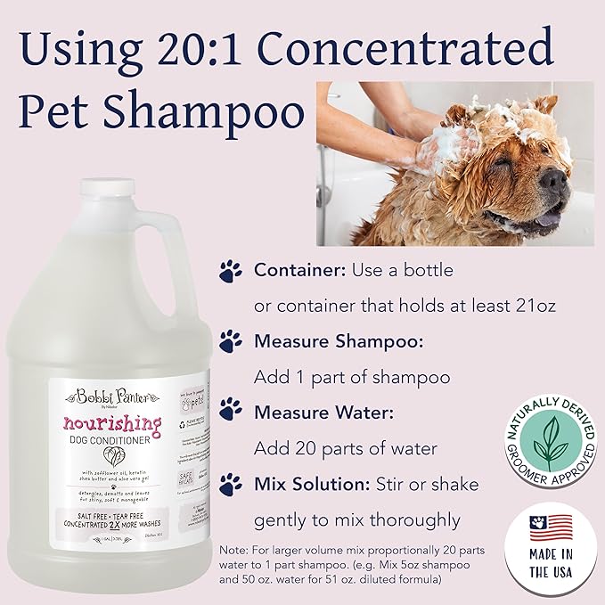 Bobbi Panter Nourishing Dog Conditioner Safflower Oil, Keratin, Shea Butter & Aloe Vera – Detangling Natural Formula for Soft, Smooth & Manageable Coat, 10:1 Concentrate, 1 Gallon (Case of 4)