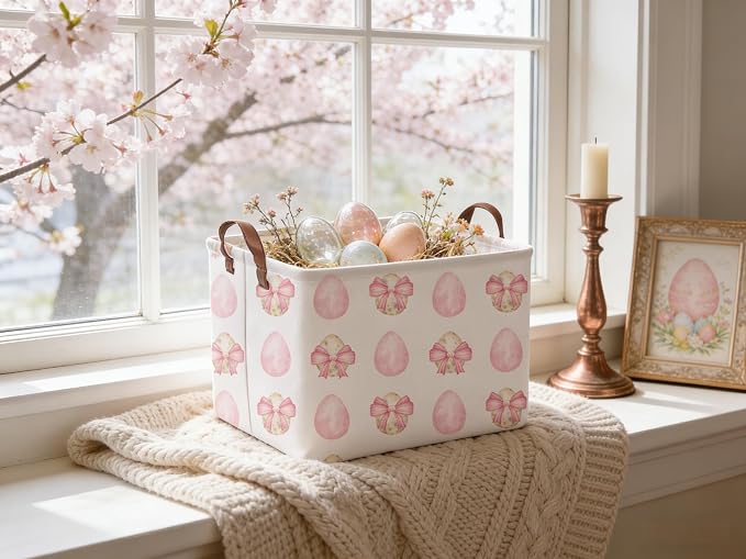 Rectangular Bow Easter basket,Easter basket empty,Storage Basket for baby Bedroom,Toy Gift Organizerm,Kids Storage Bin,Gift baskets,Easters Home Decor(Bow egg)