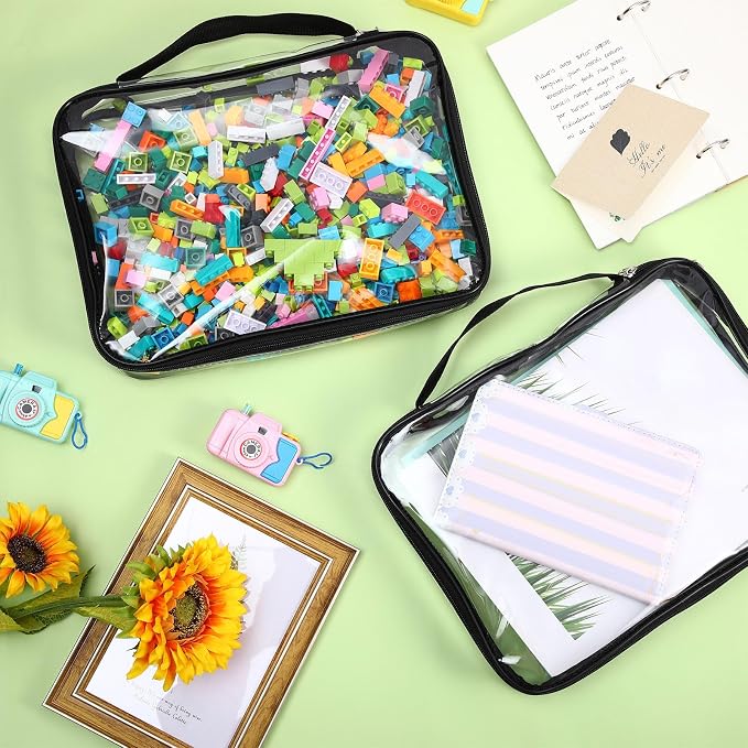 Sanwuta 6 Packs Toy Storage Bags with Zipper,Small,Clear | Clear Waterproof Games Storage， Large Portable PVC Container， Reusable Organizer for Board Games, Building Blocks, Puzzles