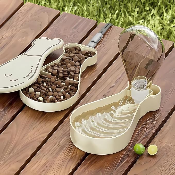 Portable Travel Dog Bowl Dog Water Bottle Walking Accessories for Small Dogs and Cats - Pet Water Bottle and Bowl Set. Dishwasher Compatible (Off White)