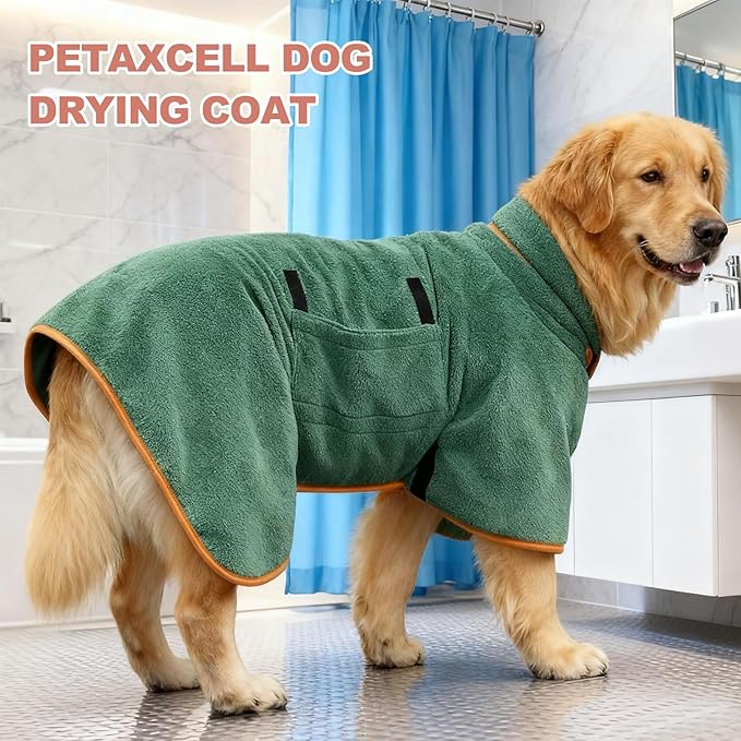 Dog Drying Coat, Dog Robes for After Bath Bathrobe Super Absorbent Towel Soft Adjustable, (XL, Gray&Orange Trim), Intended for Fast Drying Warm Keeping Pet Cats Kitten Puppies