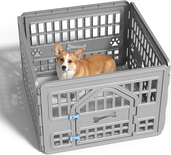 Dog PlayPen Indoor,4-Panel Puppy Playpen Outdoor Waterproof,Heavy Resin Dog Fence for Small Medium Dogs,Spacious Exercise Area,Easy to Clean,Foldable in Half(33.5 * 33.5 * 23.82inch)