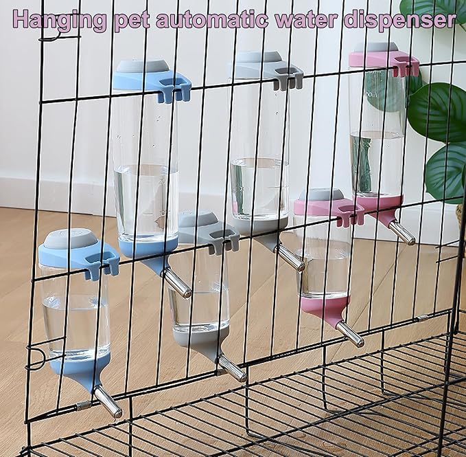 Dog Crate Water Bottle - 17 oz No Drip Kennel Pet Water Dispenser, Easy-to-Use Cage Water Bottle for Dogs, Cats, Small Animals, 500ML, Pink