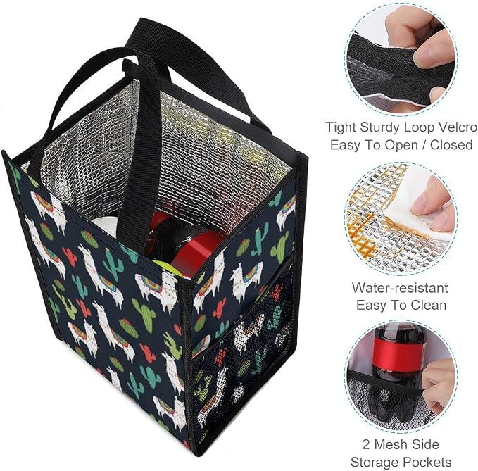 Reusable Insulated Lunch Bag Portable Thermal Lunch Box Container Compatible with Llama Alpaca Cactus Travel Picnic Food Organizer Bags