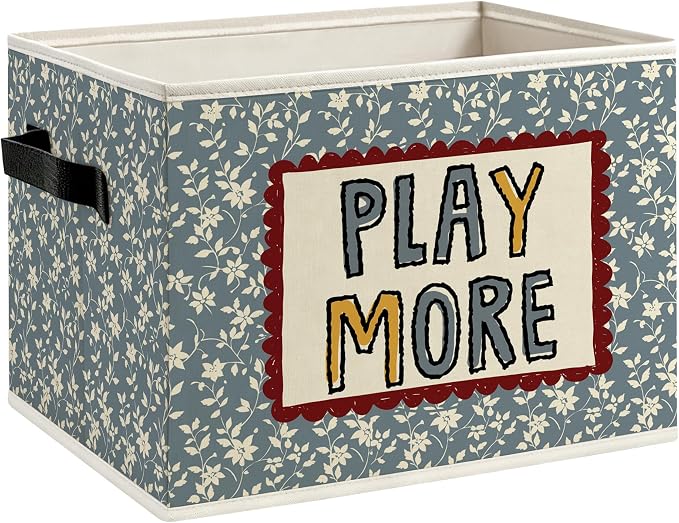 Kids Playroom Foldable Storage Bins Box with Handles | Play More Boho Blue Floral Decorative Storage Boxes Baskets Organizer for Kids Room Nursery Bedroom Playroom Bathroom