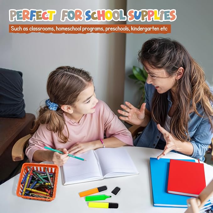 4E's Novelty 12 Boho Small Classroom Storage Baskets, Square 4.5" Plastic Colorful Crayon Container Trays, Organizer Bins for Shelf Desk Classroom Organization for Teachers, Office Home