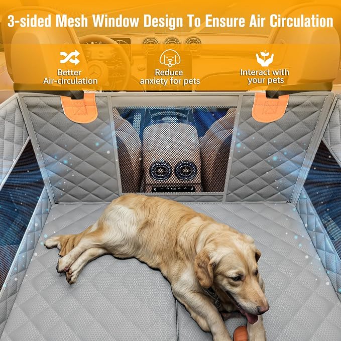 Large Dog Car Seat, Back Seat Extender for Dogs with Hard Bottom | Waterproof Medium Carseat for Dogs with 3 Mesh Windows, Pet Seat Cover for Cars, Trucks and SUVs