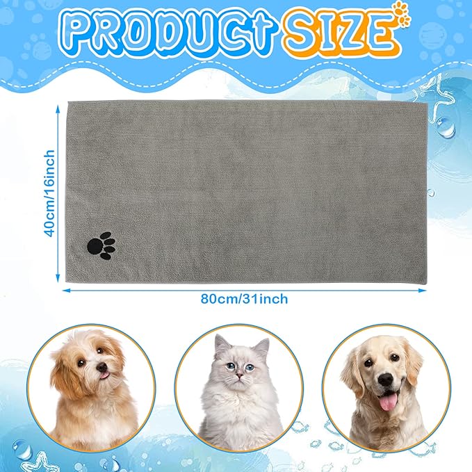 Chumia 4 Pack Dog Towels for Drying Pet Grooming Absorbent Dogs Soft Microfiber Quick Drying Winter Large Medium Small Puppy Bath Towels for Kitten Cats Pets(16 x 31 Inch,Gray)