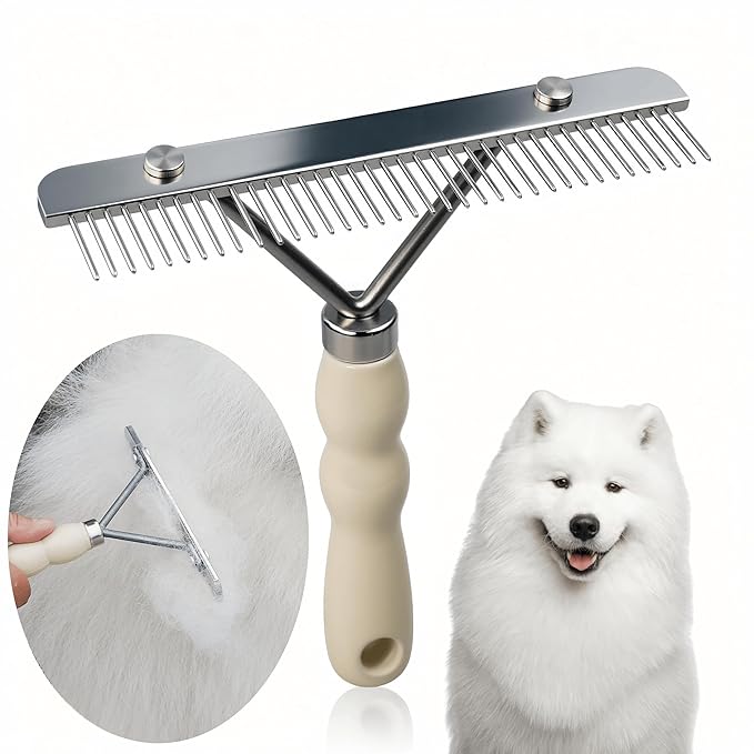 Undercoat Rake for Dogs, Grooming Rakes Brushes for Shedding Long Hair Coats Husky, German Shepherd, Golden Retriever, Long Tooth Removes Loose Hair Tangles