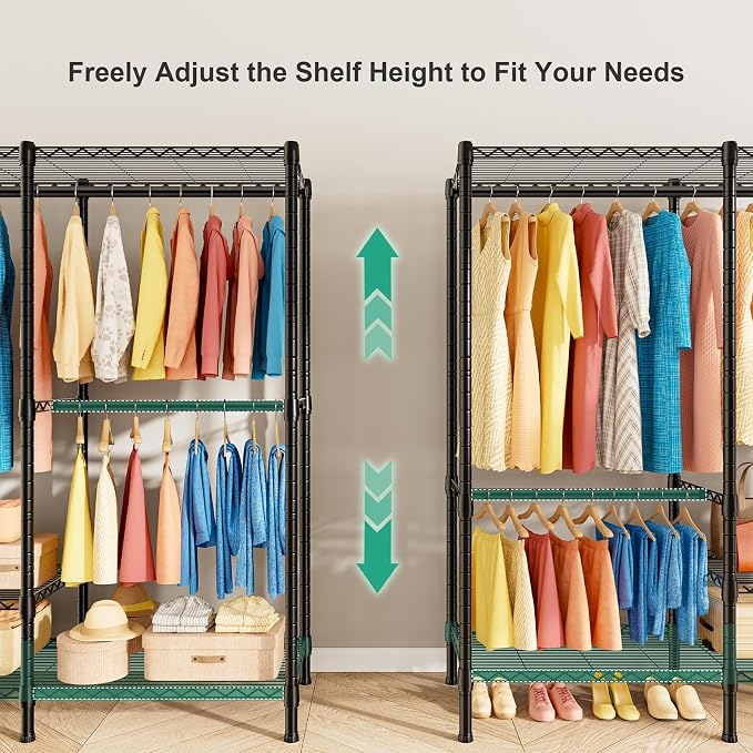 SEMHOR K01C Heavy Duty Clothes Rack with Grey Cover, Max Load 860LBS | Freestanding Portable Closet System with Shelves, Adjustable Carbon Steel Garment Rack, Clothing Racks for Hanging Clothes