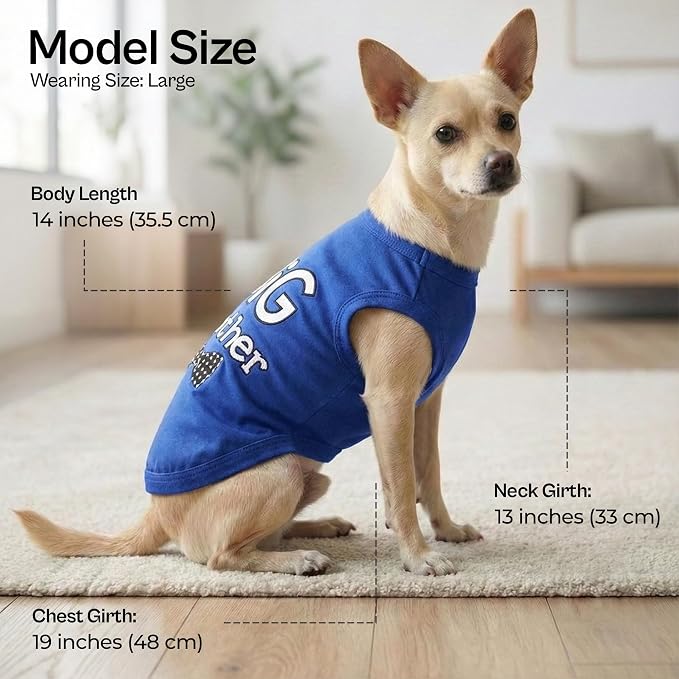 Parisian Pet Dog Shirt – 100% Cotton Shirts for Large Dogs – Blue Sleeveless Pet Clothes – Lightweight and Breathable Dog Apparel – Boy Big Brother Dogs Clothes - Stretchy Pet T Shirts