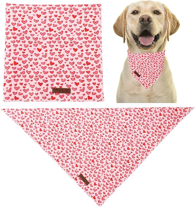 Valentine's Dog Bandana, UP URARA PUP Soft Cotton Adjustable Pet Scarf for Small, Medium, and Large Dogs, Cute and Comfortable Dog Accessory,S
