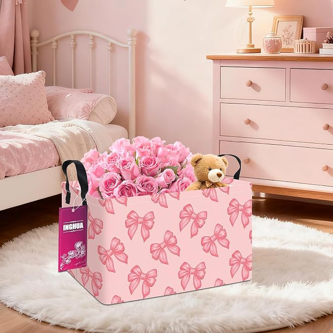 Rectangular Bowknot Storage Basket | Gifts Bag for Toys,Books,Clothes,Gifts,Pets-Perfect for Home,Office,Nursery,Dorm,Shelf