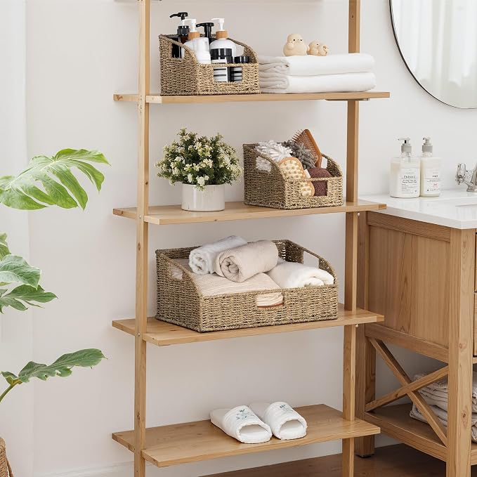 StorageWorks Seagrass Storage Baskets, Pantry Organizers and Storage,3-Pack | Pantry Storage Baskets, Wicker Baskets with Built-in Handles, Handwoven Shelf Baskets for Organizing, Pantry Organization