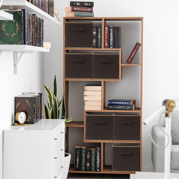 Simple Houseware Foldable Cube Storage Bins, 11-Inch Brown, 6-Pack Fabric Cubes Organizer for Closet or Shelves | Lightweight & Durable Structure Fabric Cubes Organizer for Closet or Shelves
