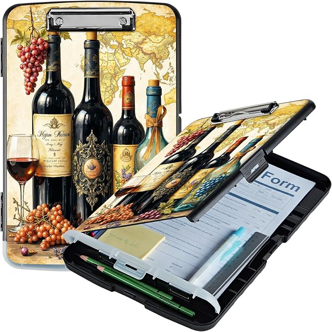 A4 Clipboard with Storage Pen Holder, Clipboards Organizer Nursing Clipboard Foldable File Folder Plastic Clipboard Folio Clip Board for Office Work Classroom Doctor, Grape Wine