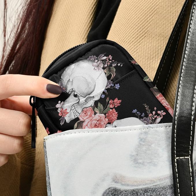 Watercolor Rose Skull Pill Box 7 Day Pill Case Travel Pill Organizer Bag with Zipper Portable Weekly Case Compact Size for Vitamin Supplement Holder
