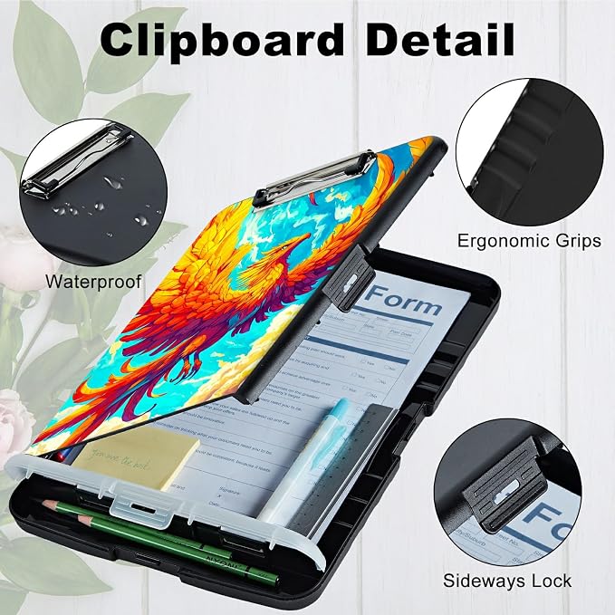 Flamingo Sky A4 Clipboard with Storage Pen Holder, Clipboards Organizer Nursing Clipboard Foldable File Folder Plastic Clipboard Folio Clip Board for Office Students Classroom Doctor