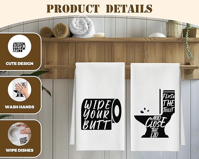Bath Towels Set of 2, Black and White Dish Towel for Bathroom Spa Kitchen, Toilet Roll Decorative Hand Towels, Fast Drying Tea Towel, Housewarming Xmas Gifts for Women Mom -B34